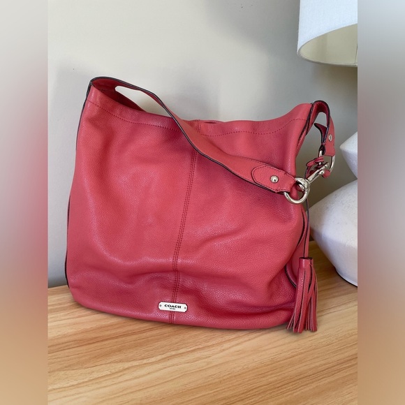 Coach Vibrant Coral Leather Hobo Bag NWOT - Picture 7 of 8